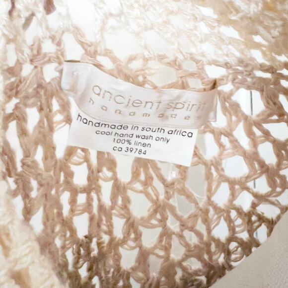 NWT Poncho Crochet Beige Tan Ivory Y2K 2000s Cowl Open Knit Linen Hippie Boho - Picture 3 of 3